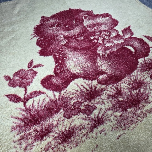 Vintage San Marcos Blanket Red Cats Reversible Mexican Cobija‎ 38x42 Inch Baby - Picture 3 of 8